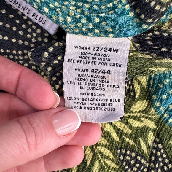 Vtg White Stag Shirt Womens Plus Size 22/24 Green Button Up Floral Flowy Texture - Picture 4 of 7